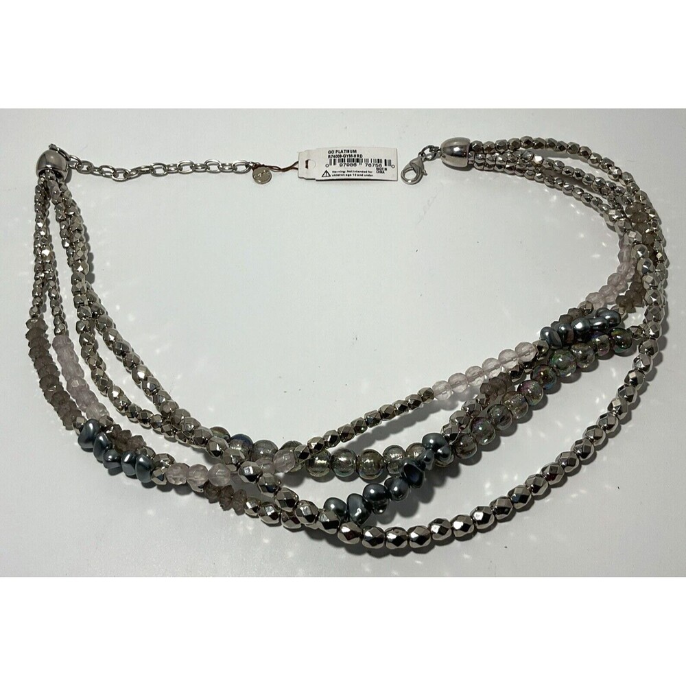 New Ruby Rd. 4 Strand Silver Tone w/ Metal Silver Tone & Frosted Beads Gift